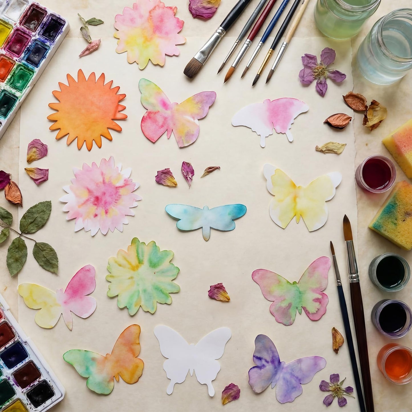 Tinlade 96 Pcs Color Diffusion Paper Spring 6'' Butterfly Flower Shapes Diffusing Tissue Papers Set Back to School 8 Shape Watercolor DIY Painting Craft for Classroom Art Project Supplies Party Favor