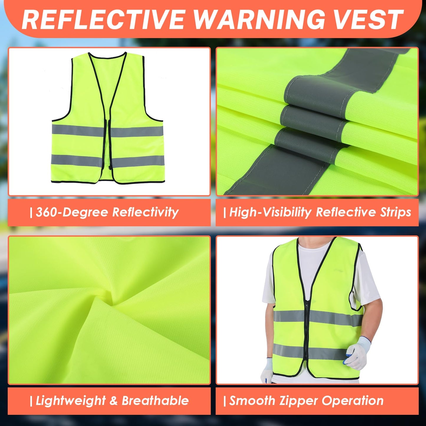 NATGAI 3 Pack Emergency Warning Triangles, Reflective Roadside Safety Triangle Kit with Storage Case and 3 Pack High-Visibility Safety Vests, Foldable Reflective Triangles for Roadside Emergencies