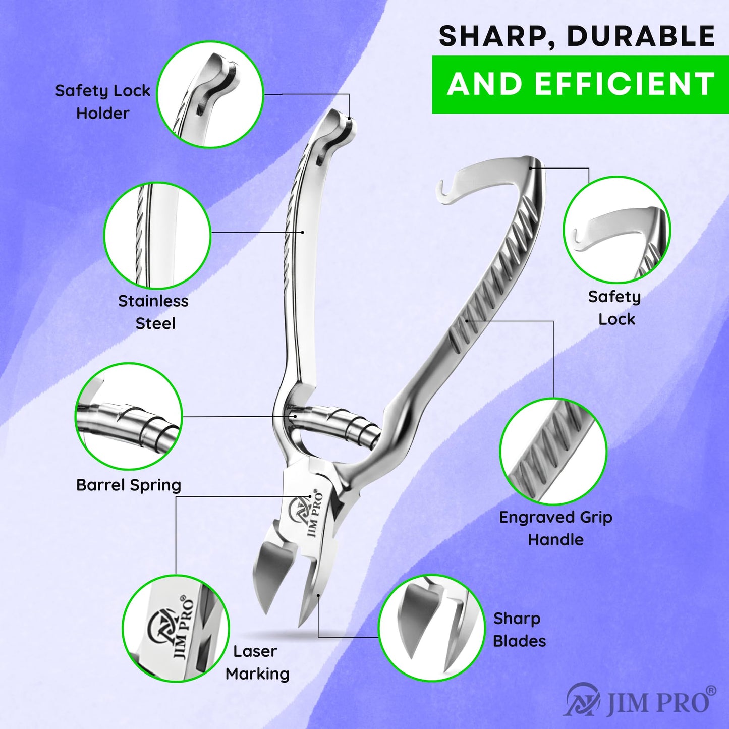 Jim Pro ClipSharp Toenail Cutter - Professional Heavy Duty Nail Clipper for Thick & Ingrown Toenails - Sharp Stainless Steel Blades, Ergonomic Non-Slip Grip for Men & Women/JP-SC-TC-5.5"