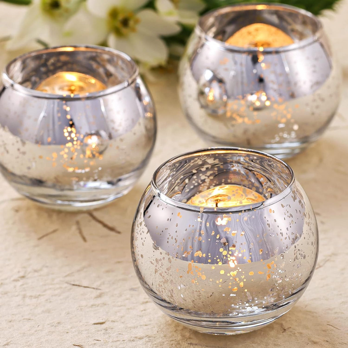 Volens 24PCS Silver Votive Candle Holders for Table Centerpieces, Round Mercury Glass Candle Holders Bulk for Wedding Reception, Birthday, Parties, and Home Decorations