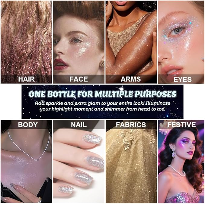 Bronze Highlighter Spray for Face and Body, Rich Color Loose Shimmer Powder Long Lasting Sparkly Spray High Gloss Makeup for Women Rave Festival Prom Stage Wedding Party, #4