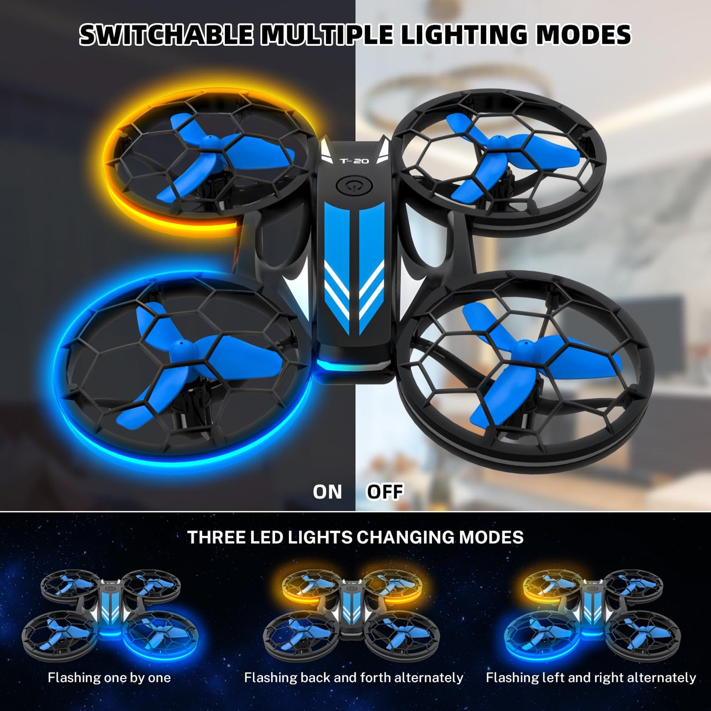 Drones - RC Drone with Auto Hovering and Headless Mode, Quadcopter with LED Light, Propeller Full Protect, 3D Flips, 3 Batteries, Remote Control, Best Gifts