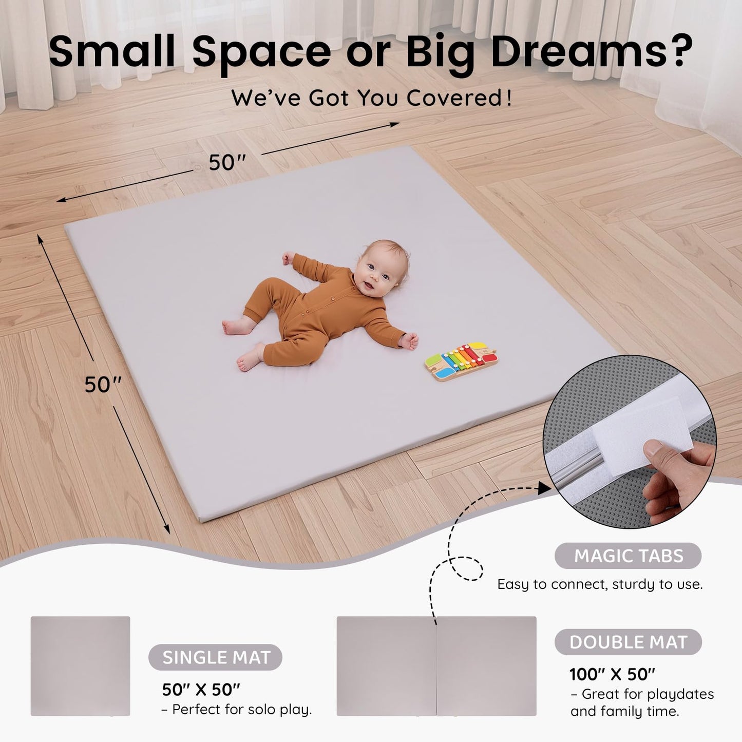 INNO STAGE Baby Play Mat, 50x50 Inch Thick Foam Waterproof Floor Mat with Pu Leather, Non-Toxic Cushioned Activity Mat for Babies & Toddlers, Playpen Gym Mat, Easy Wipe Clean,