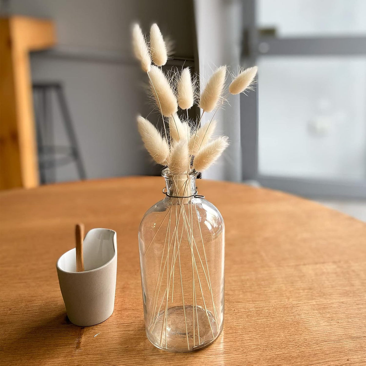 120 PCS Bunny Tails Dried Flowers, Dried Pampas Grass Bouquet, Boho Table Decor, White Pampas Grass Small, Dried Bunny Tails, Pampas Grass for Wedding, Home, Rustic Party, Baby Shower Decorations