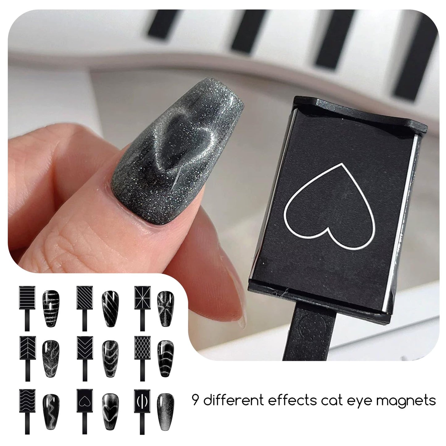 YECIRALA 14Pcs Cat Eye Magnet For Nails Magnet Tool Set With 2 Pcs Y-Shape Iron Molds, 14 Uniquely Shaped Nail Magnet For Nails Strong Magnetism Cylinder Cat Eye Gel Nail Polish Magnet Sticks Tools
