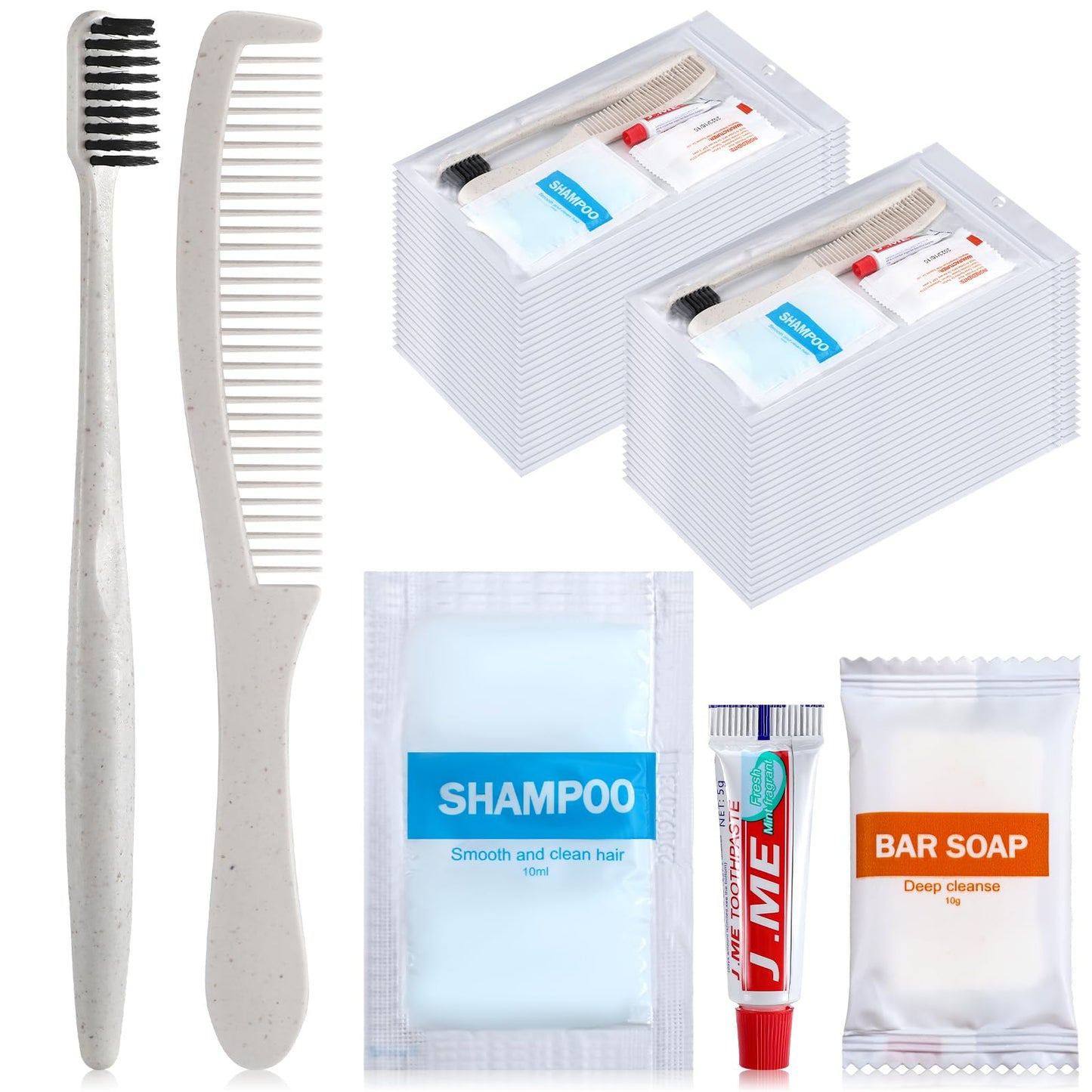 Hushee 96 Sets Bulk Hygiene Kit for Homeless, Includes Shampoo Soap Bar Comb Toothbrushes with Toothpaste Individually Wrapped Basic Toiletry Kits for Travel Charity Hotel Hospitality Industries