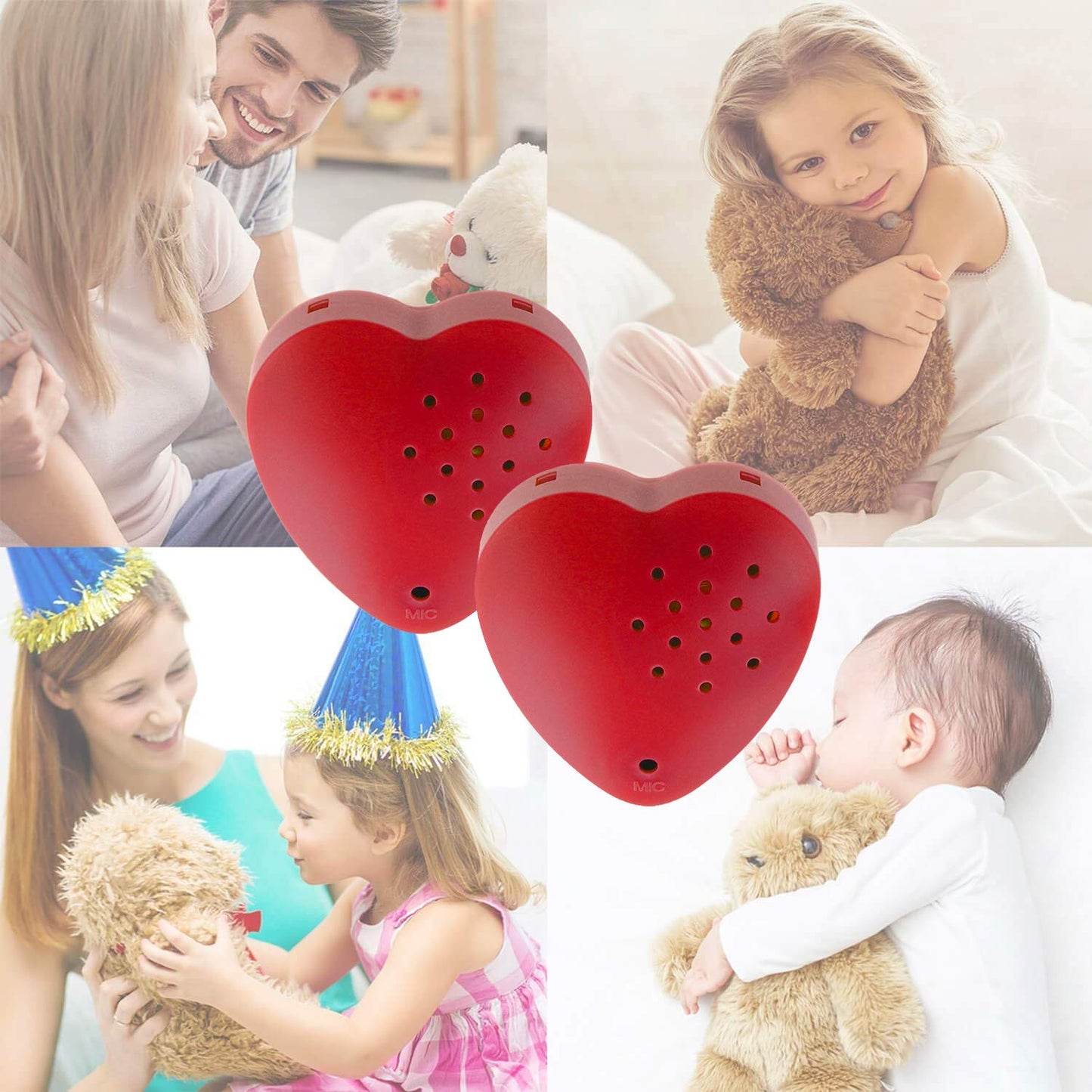 Inventiv 2 Pack, 30 Second Voice Sound Recorder Module for Plush Toy, Stuffed Teddy Bear Animal Recordable Heart, Record Custom Messages (Red)