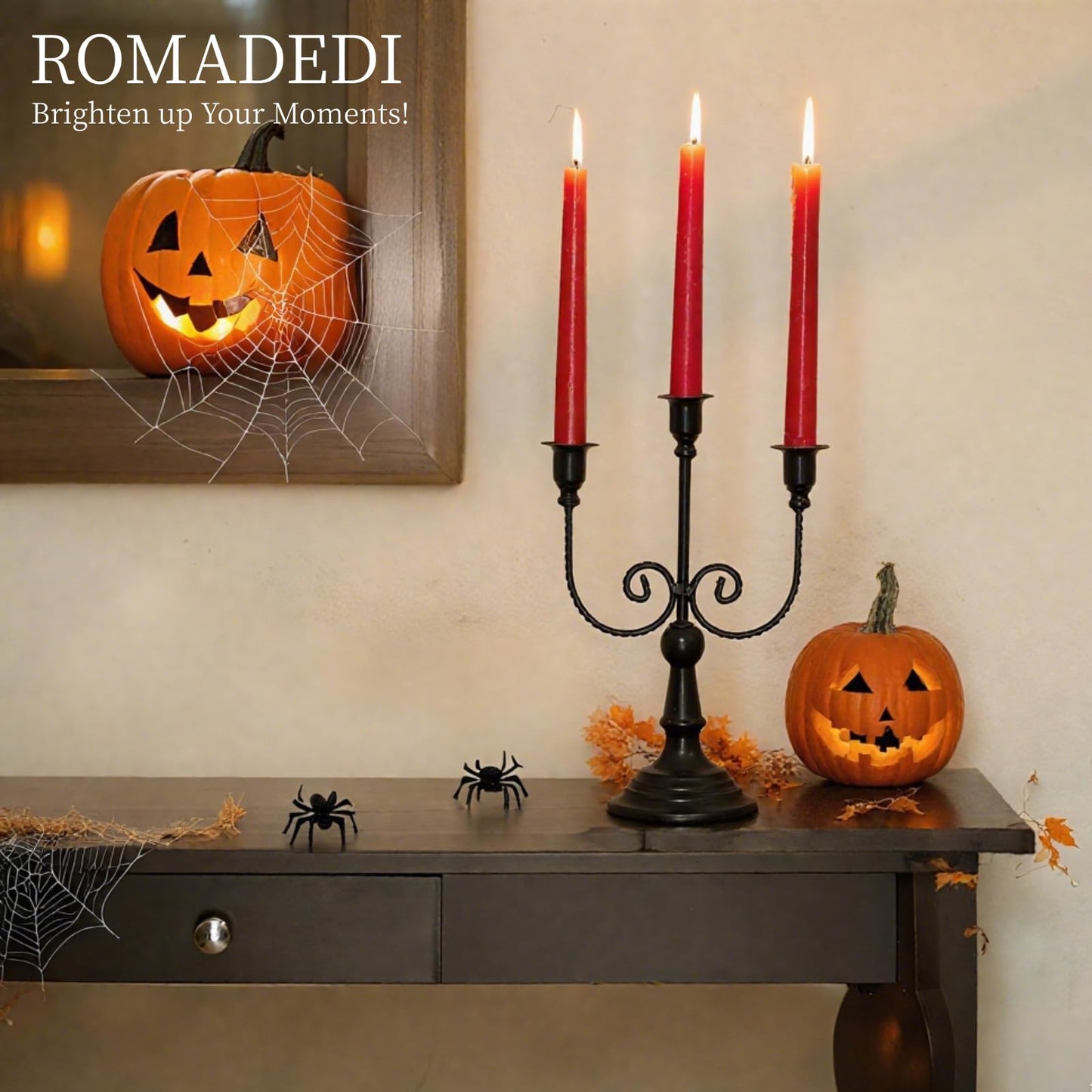 Romadedi Candelabra Black Candle Holders: 3 Arm Halloween Candlestick Holder 11.8" Gothic Home Decor for Party Table Centrepiece Mantel Christmas, Set of 2