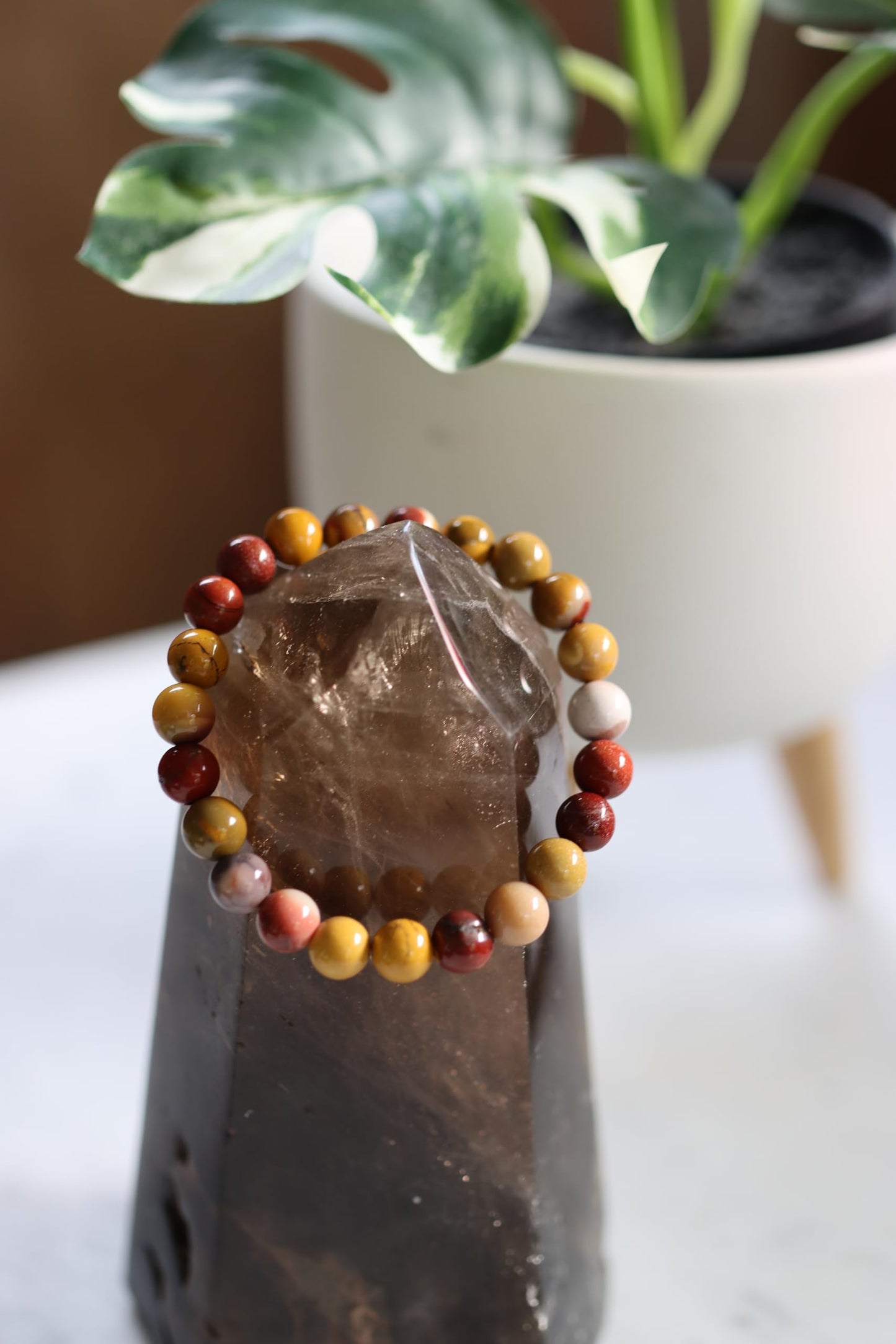 The Vida Handmade AAA+ Quality Crystal Stretch Elastic Bracelet - Nature Gemstone - Jewelry Gift - Holiday Gift - For Women & Men (Mookaite Jasper)