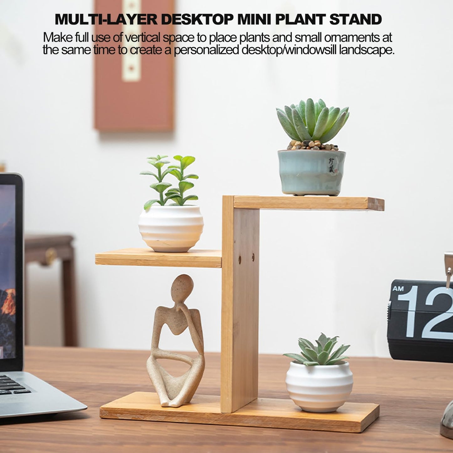 QruiLanTu Mini Desktop Plant Stand Indoor Multi-Layer Window Sill Flower Stand Bamboo Succulent Window Sill Stand Bracket For Home , Office, Living Room, Bedroom Plant Display(Three-Layer)