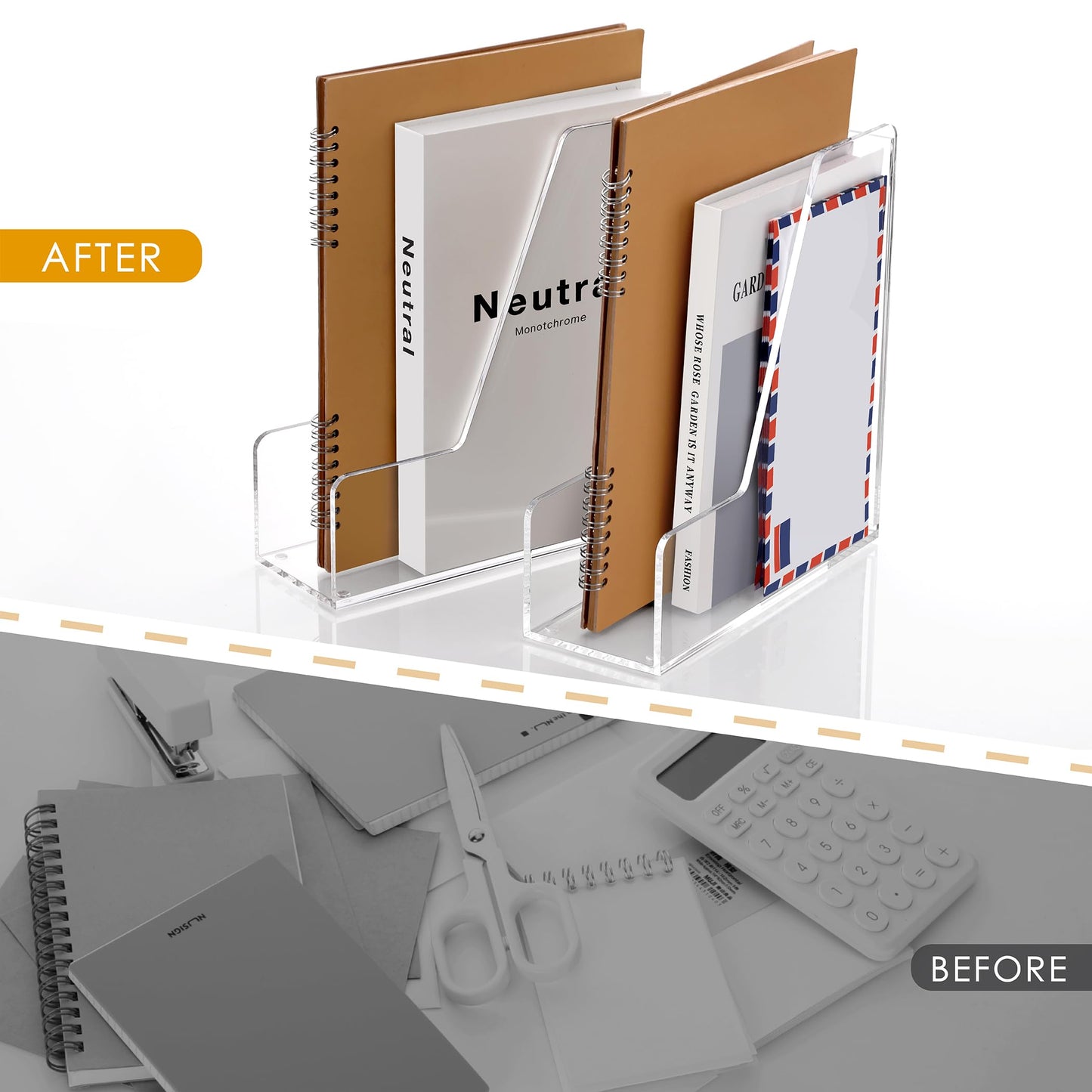 SANRUI 2-Pack Acrylic Magazine File Holder Desk Organizer Magazine Rack, Clear, Vertical File Sorter Holders, 9.45" D x 3.54" W x 10.24" H