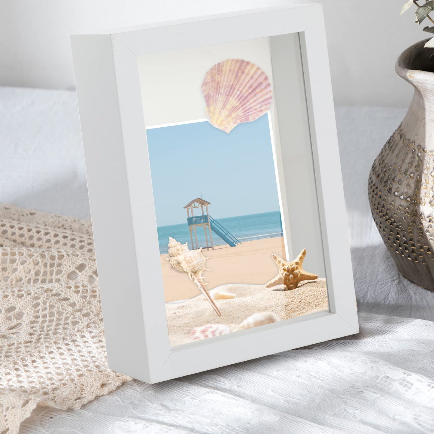 Anhow 2pcs 4x6 Shadow Box Frame, 3D Picture Frame Display Cas with Real Transparent Glass for Photos, Memorabilia, Crafts, Souvenir, Wedding Memories, Baby Items - White/ 1.2 Inch Depth