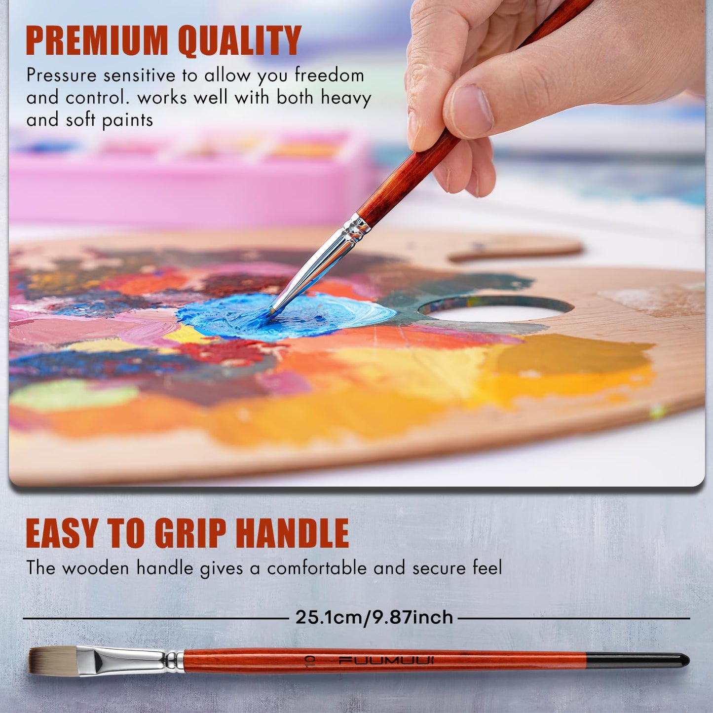 14pcs Acrylic Paint Brushes, Professional Synthetic Bristles Paint Brush Set with Extra Palette Knife - Flat, Filbert, Fan, Dagger, Round, Angle, Rigger Paint Brushes for Oil, Acrylic Canvas Paintings