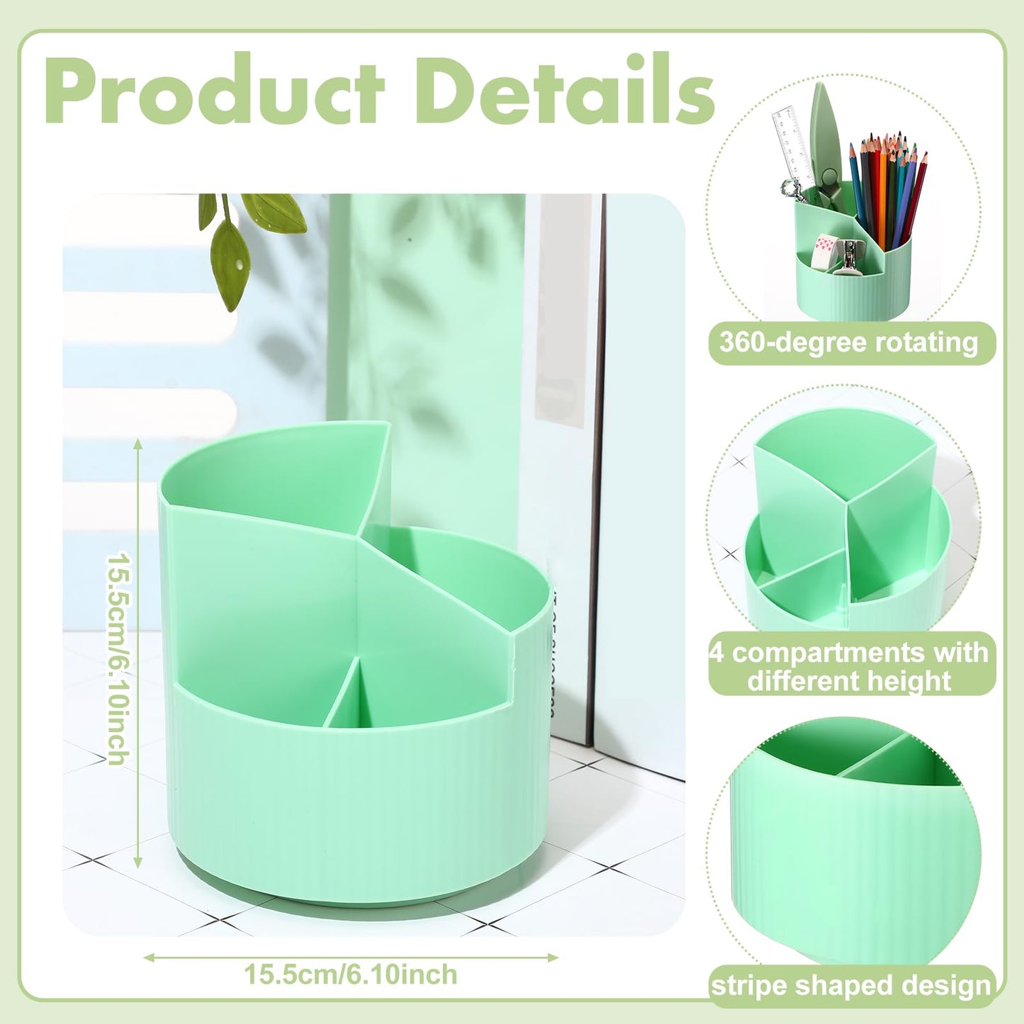 Marspark Sage Green Office Desk Accessories 12 Pcs Office Supplies Set 360° Rotating Pen Holder, Stapler, Tape Dispenser, Scissor, Sticky Notes, Binder Clips, Desk Organizers Gift for Home School