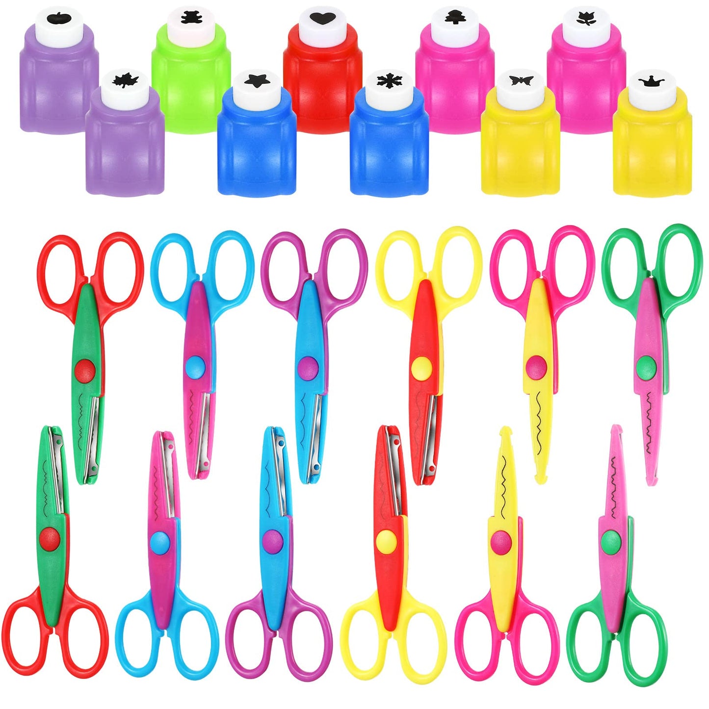 22 Pcs Craft Hole Punch and Creative Scissors Set, Including 12 Craft Pattern Scissors Decorative Edge Scrapbooking Edging, 10 Paper Punch for School Kids Adults Crafting