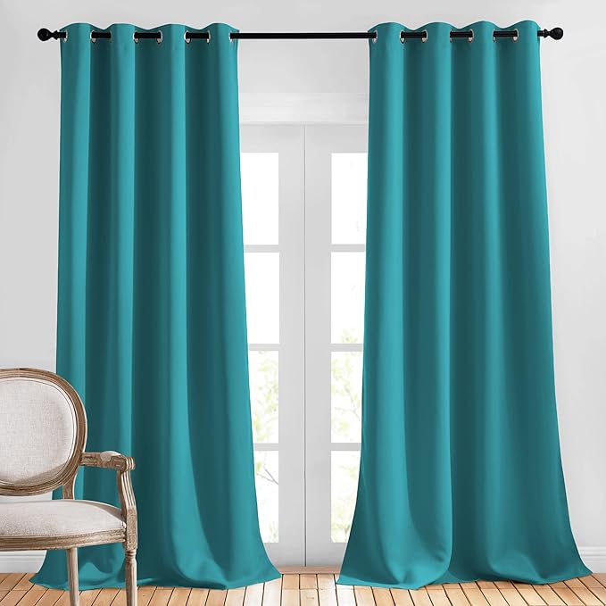 NICETOWN Peacock Teal Blackout Curtains 102 inch Length, Grommet Energy Saving Thermal Drapes Sound Reducing Heat Blocking Window Treatments for Living Room, 2 Panels, W52 x L102