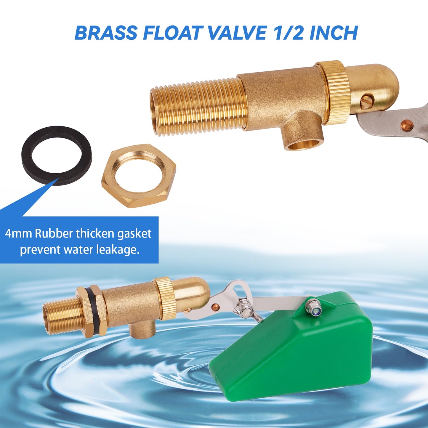 LIUCOGXI 1/2 Inch Brass Float Valve Water Valve with Adapter Pond Float Valve with Adjustable Arm Float Ball Valve for Livestock Water Trough Tank Aquariums Ponds