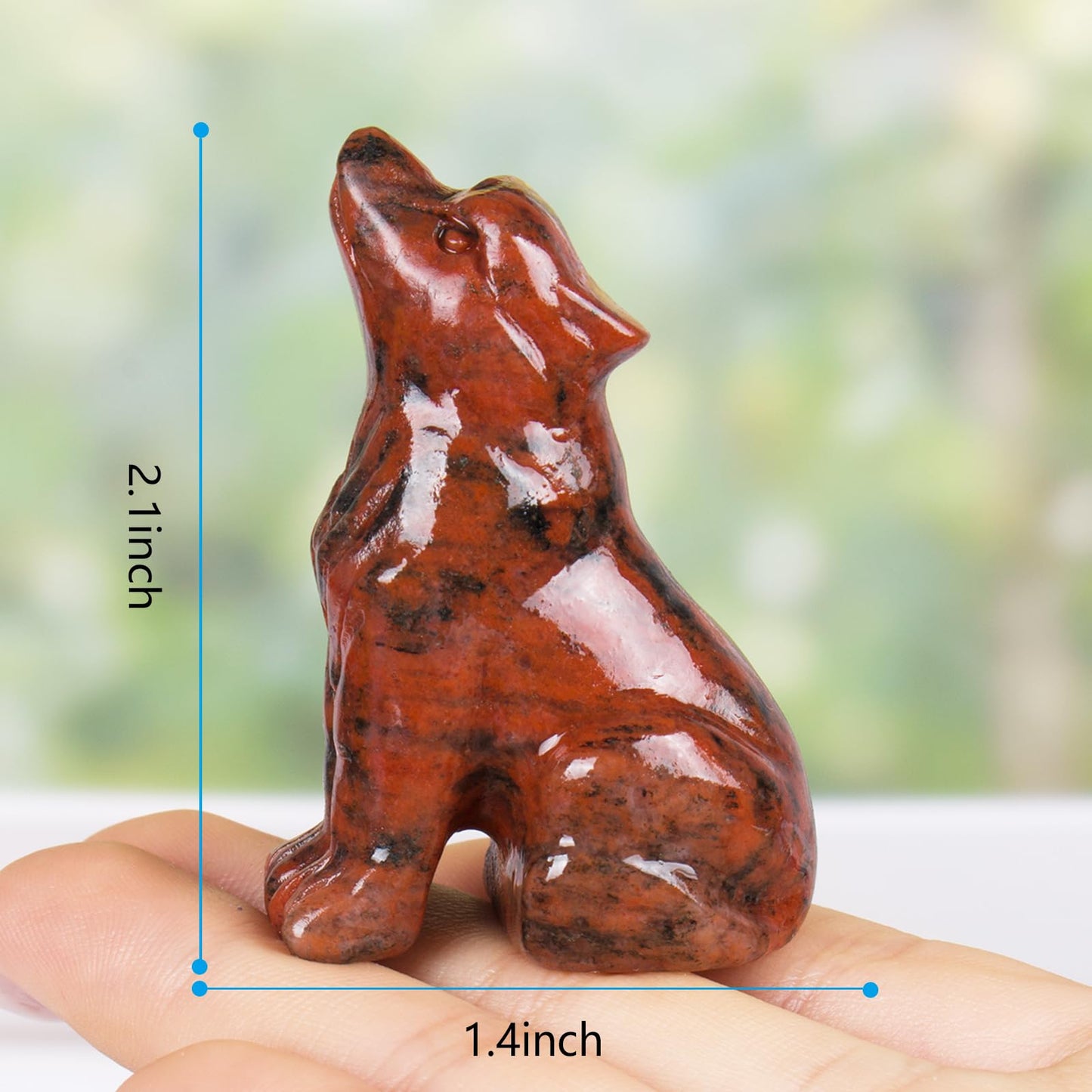 Ytbeoxk 2 Inch Red Sesame Stone Wolf Crystal Statue Wolf Decor Healing Crystal Wolf Figurines Hand Carved Stone Energy Gemstones for Luck Statue in Home and Office Meditation
