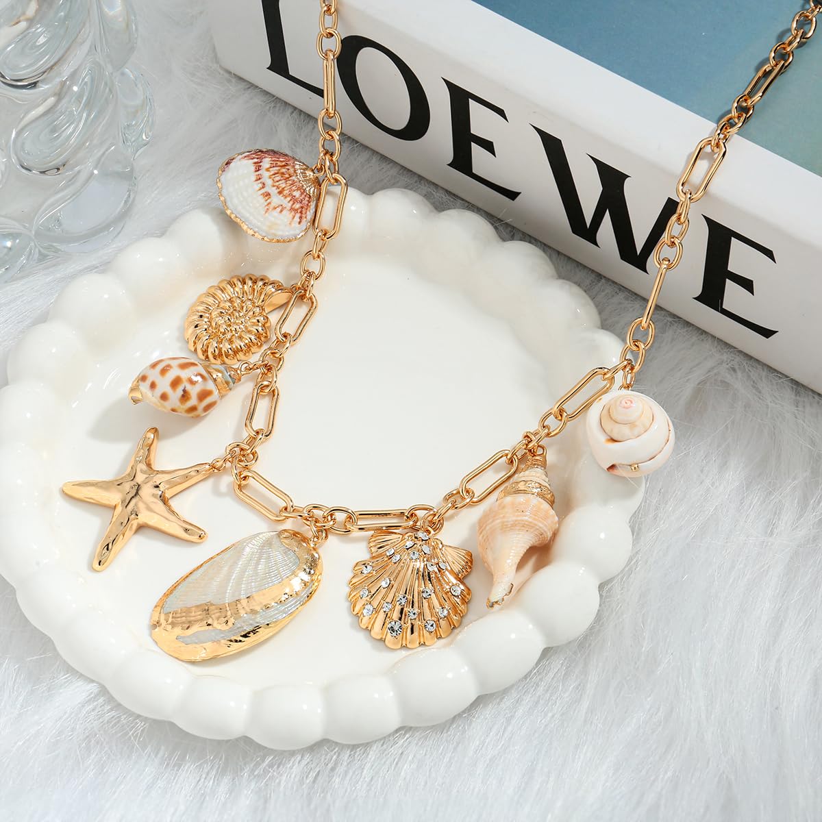CLASSYZINT Gold Shell Necklace Starfish Conch Seashell Pendant Necklace Boho Necklaces for Women