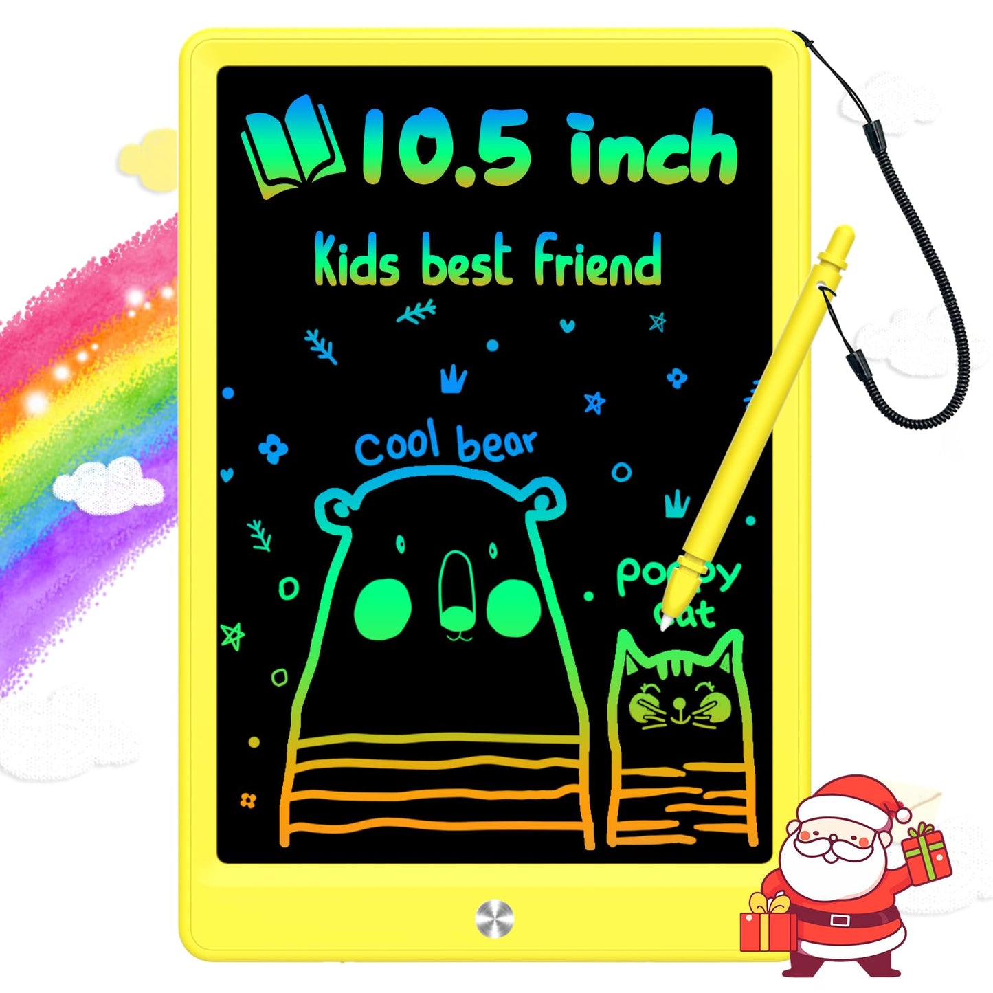 BUKEBU LCD Writing Tablet Doodle Board,10.5 inch Colorful Drawing Pad,Electronic Drawing Tablet, Drawing Pads,Travel Gifts for Kids Ages 3 4 5 6 7 8 Year Old Girls Boys (Yellow)