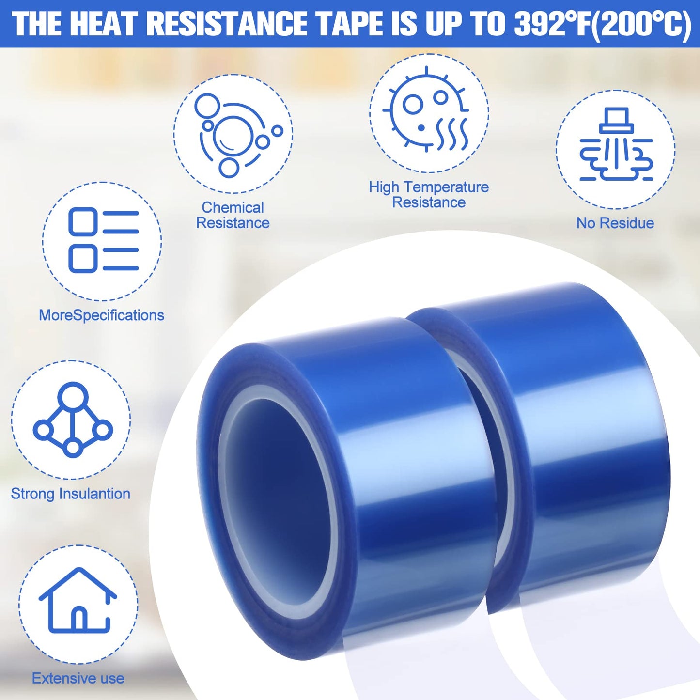 Jadive 10 Rolls Sublimation Heat Crafts Tape, 1 Inch x 52 ft Small Blue Thermal Sublimation Heat Resistant Transfer High Temp Tape, up to 392 Degrees Fahrenheit