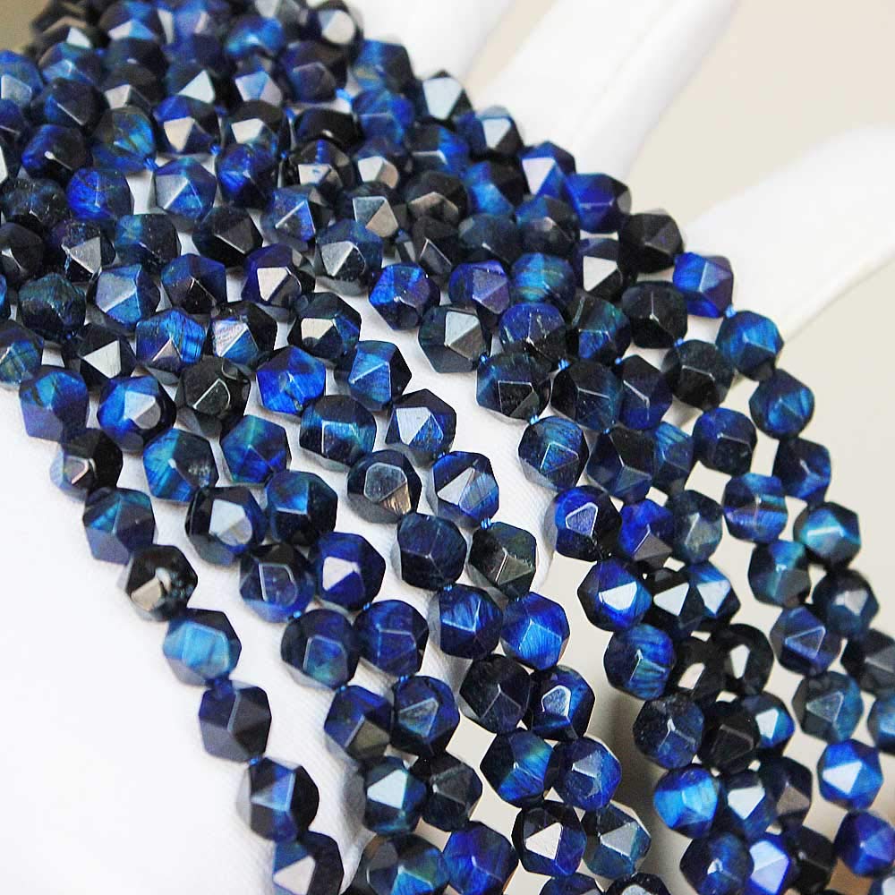 MJDCB Best Sellers Natural Stone Beads Faceted Polygon Blue Tiger Eye Crystal Energy Stone Healing Power for Jewelry Making(8mm)