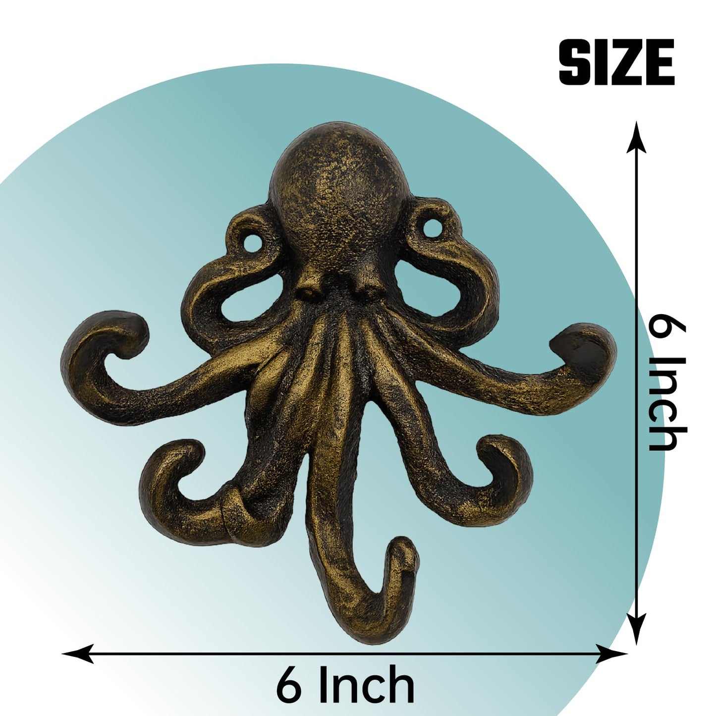 HERNGEE Octopus Cast Iron Wall Hook – Nautical Decorative Key Holder, Coastal Ocean Theme Animal Hook for Entryway, Bathroom, or Bedroom, Heavy Duty Antique Bronze