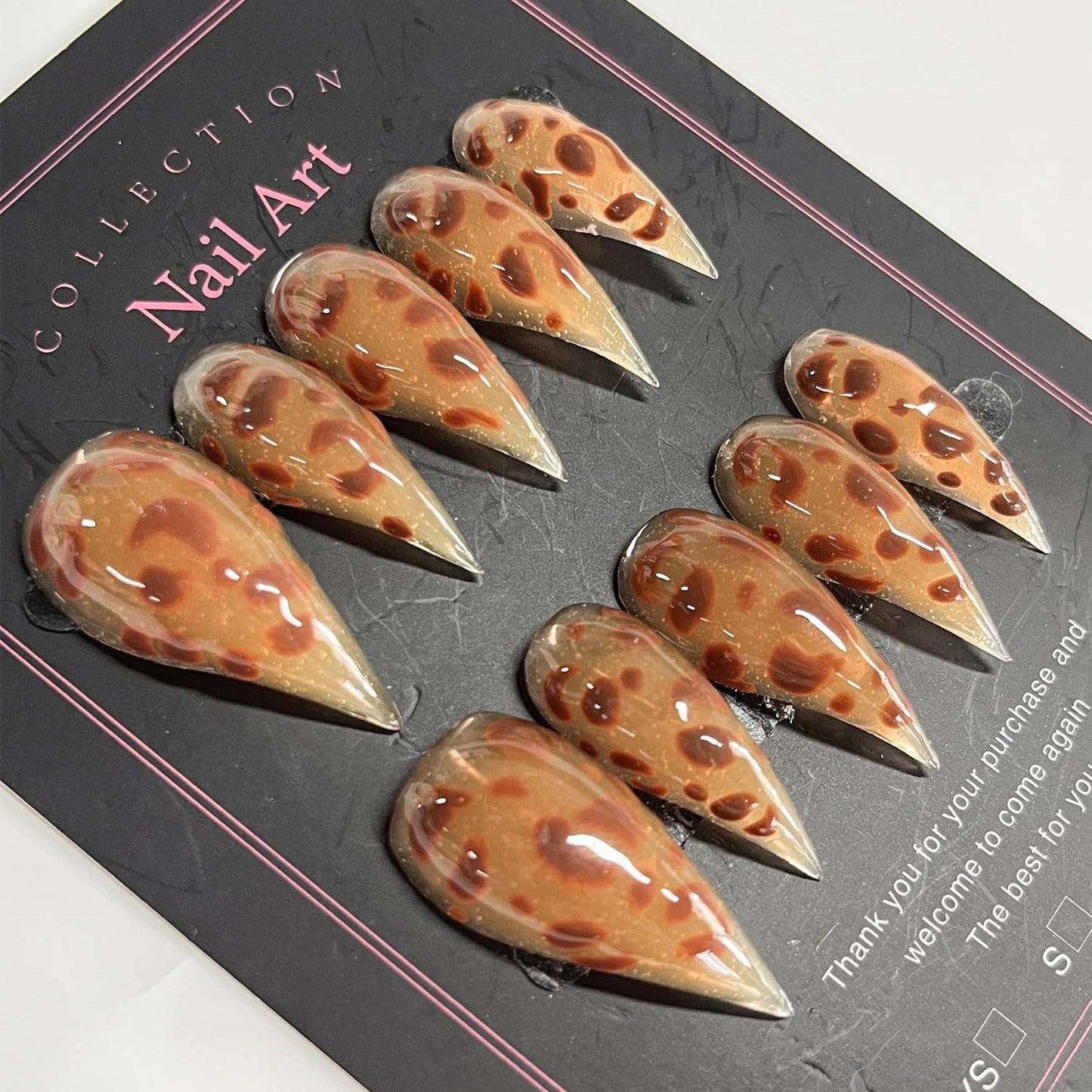 Handmade Press on Nails Medium Stiletto Brown Fake Nails Unique Eagle Claw Thick Acrylic Nails False Nails with Leopard Print Cat Claw Designs Fall Glossy Glue on Nail Curved Sturdy Nail Art 10Pcs(M)