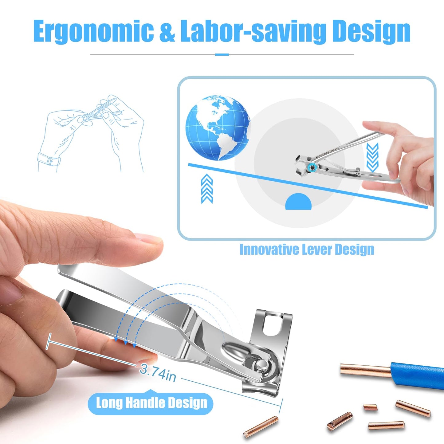 Nail Clippers for Men Thick Nails - DRMODE 16MM Wide Jaw Opening Extra Large Toenail Clippers & Easy Grip 360 Degree Rotary Fingernail Clippers for Seniors Nail Cutter with Nail File Cuticle Trimmer