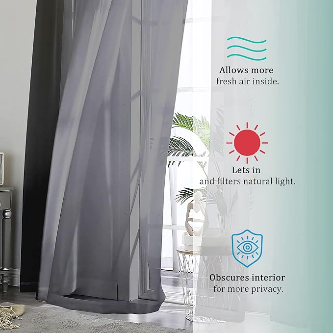 OVZME 2 Panels Sheer Black Curtains 72 Inches Length Window Treatment for Kitchen, Elegant Airy Transparent Curtain Draperies Rod Pocket for Kids Living Room, Each 42 Width 72 Length