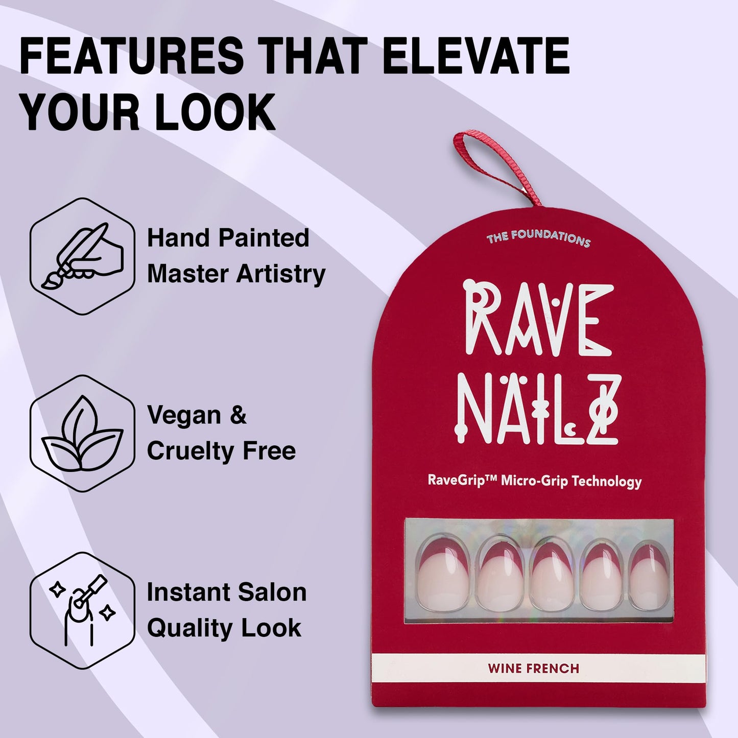 Rave Nailz Wine French Tip Press On Nails (30 Count) - Short Oval Glossy Press On Nails with Subtle Elegance - Chip-Resistant Fake Nails with Glue, Includes File, Long-Lasting 2+ Weeks