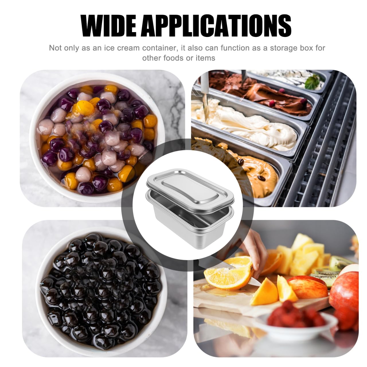 Amosfun Stainless Steel Ice Cream Container 6.69 X 4.33 X 2.75 Inch Sealed Household Freezer Storage Box Multi-Function Fridge Food Container