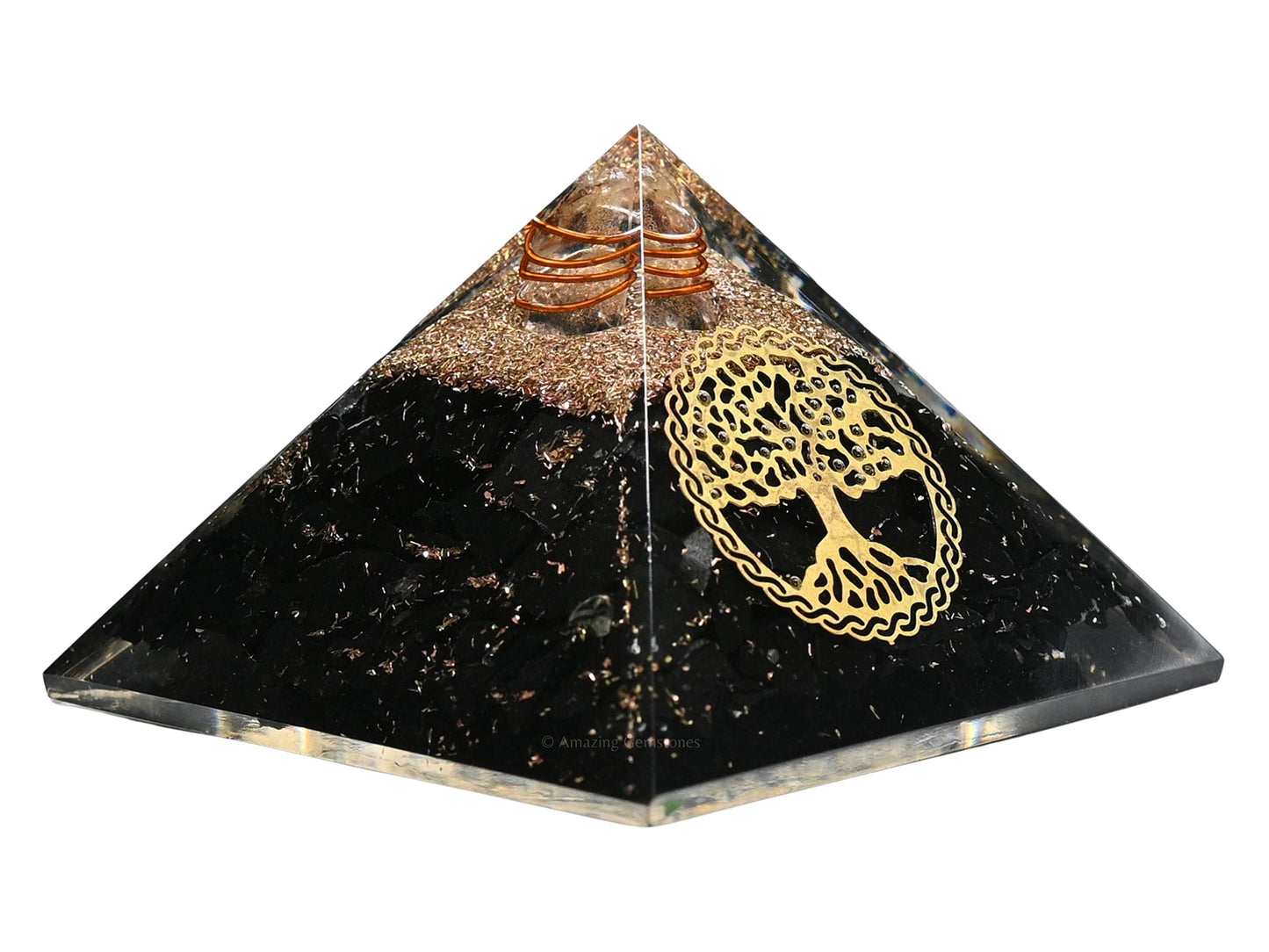 Amazing Gemstone Large Black Tourmaline Orgone Pyramid Crystal, Tree of Life Orgonite Pyramid - Positive Energy Healing