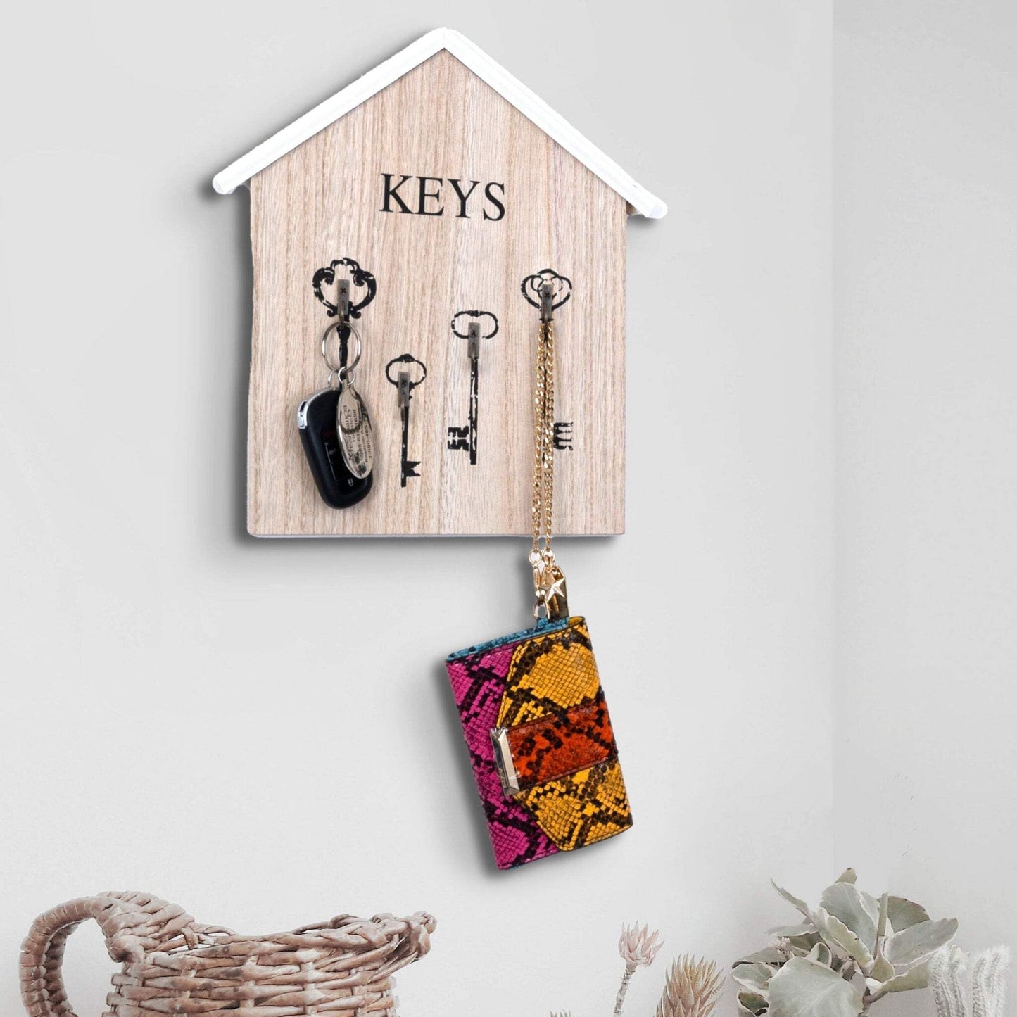 ACCENT COLLECTION HZ Wooden Wall Mounted Key Holder, 10" 4-Hook Farmhouse Rustic Home Office Entryway Decorative Organizer Rack, Gifts