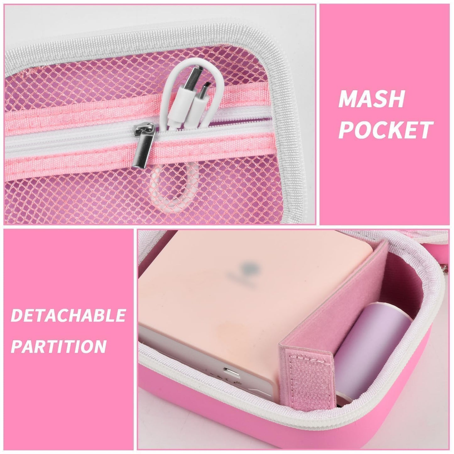 Sticker Printer Case for Anycash/for ETIKEZ PM290C/ for Nelko PM230/ for Memoking T02/ for Phomemo M02/ T02/ Q30S Mini Photo Printer. Holder for Label Maker, Thermal Paper, USB Cable (Box Only)-Pink