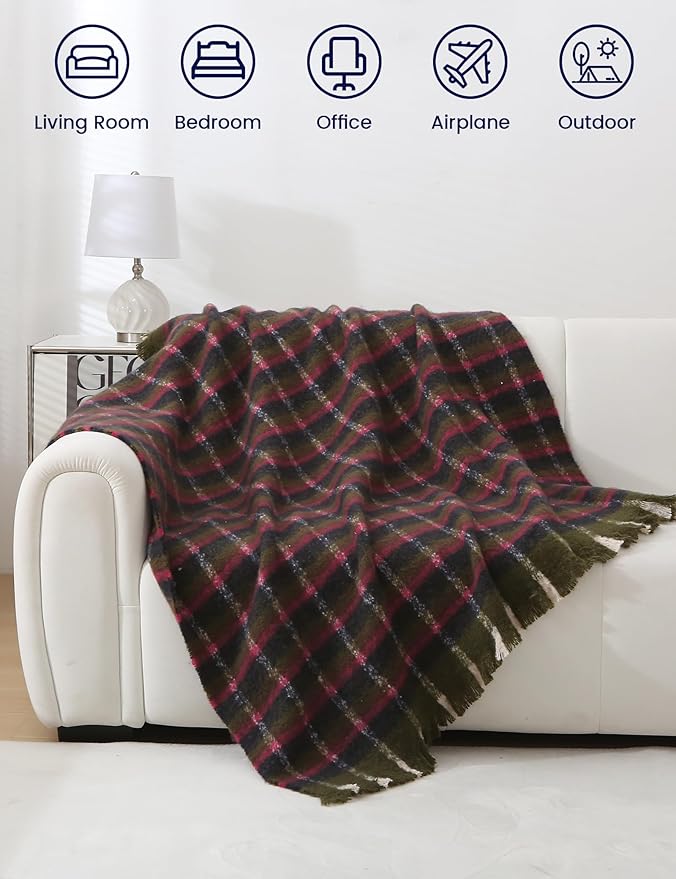 ZonLi Christmas Plaid Throw Blanket, 50" x 60" Christmas Decorative Blankets, Decorative Vintage Throws with Tassel for Couch, Bed, Sofa, Chair, Outdoor, Cozy Warm Lightweight Farmhouse Blankets