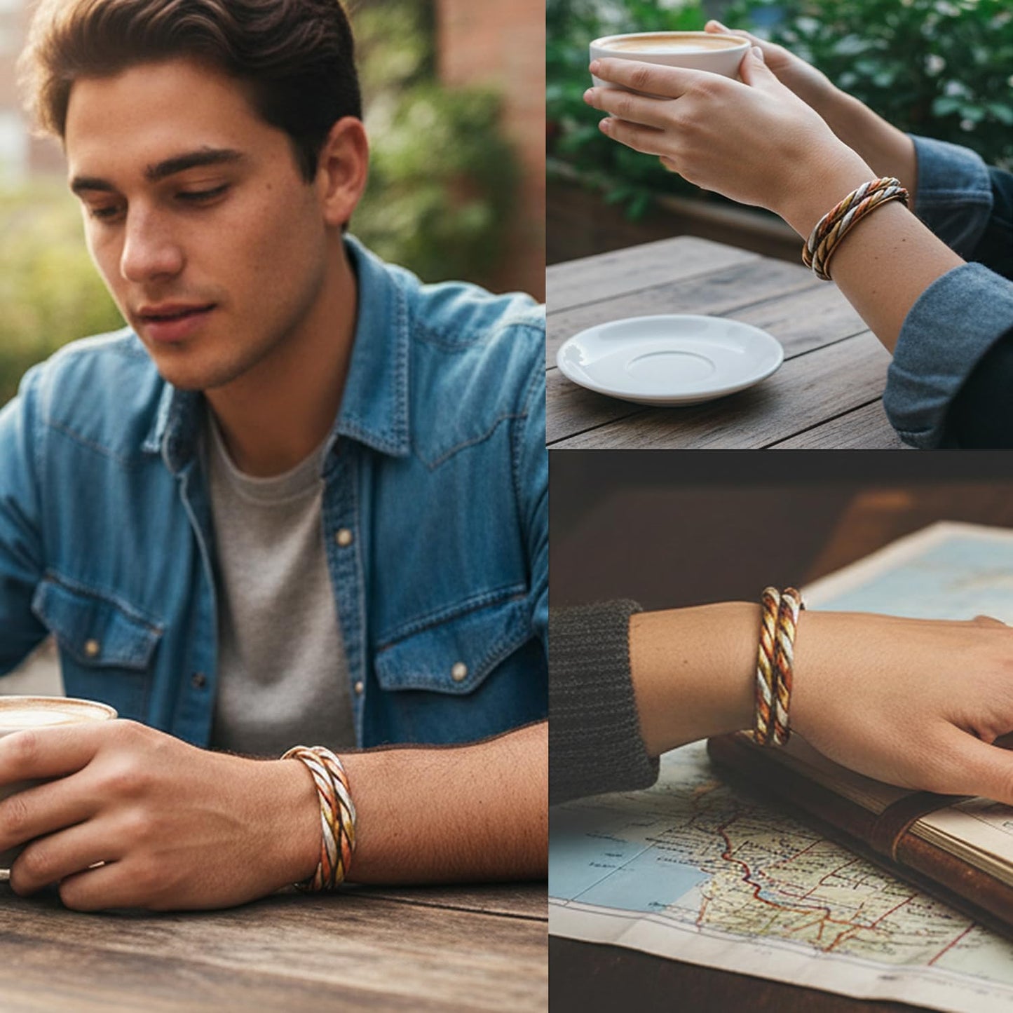 Touchstone copper bracelets | gift for men women |adjustable 100% pure solid real magnetic jewelry | handmade bracelet set combo | rope braided tibetan bangles. Set of 3 different designs