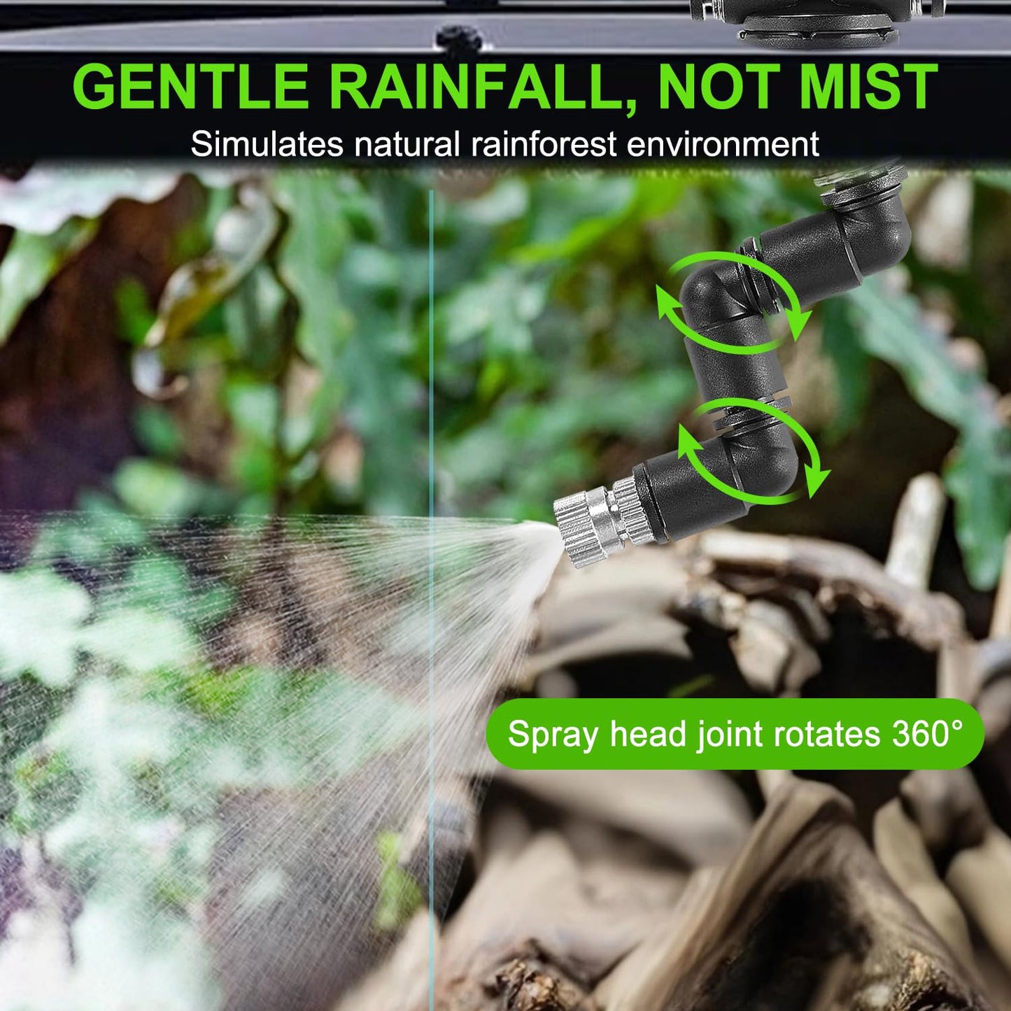 Reptile Misting System with Timer, 6 Adjustable-Joint Nozzles, Self-Priming Pump, Quiet Fine Mist for Chameleons, Geckos, Frogs & Terrariums