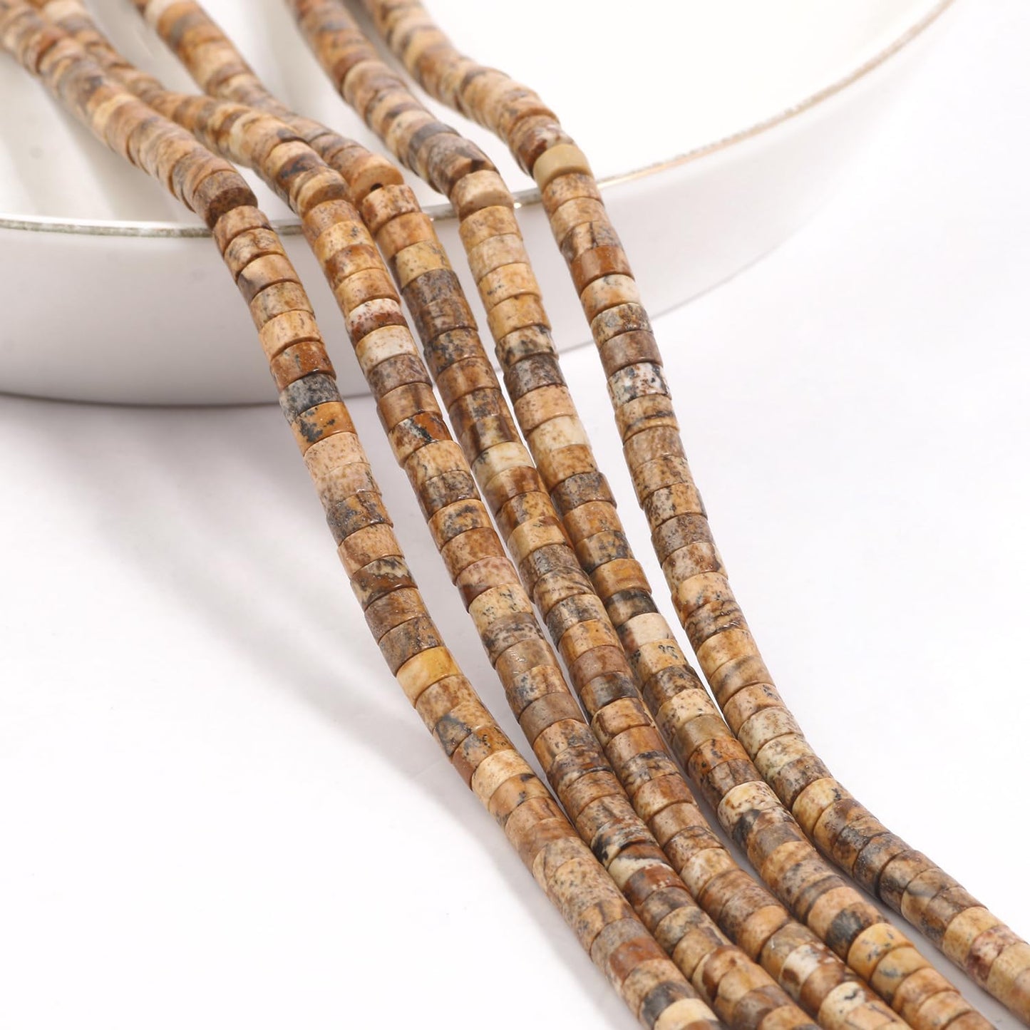 NITOPUPU 150Pcs 4×2mm Natural Picture Jasper Spacer Stone Beads for Jewelry Making Supplies, Loose Semi Flat Round Gemstone Tube Beads for Bracelets DIY Crafts
