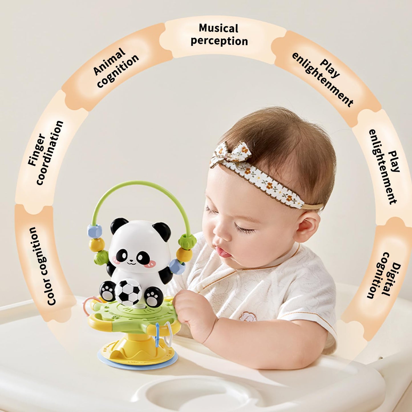 lebowen Baby Toy, Panda Suction Cup High Chair Table Soother, Grip and Spin Toy, Interactive Development, Suitable for 10-36 Months, Baby Gift, Excellent Birthday Present Choice