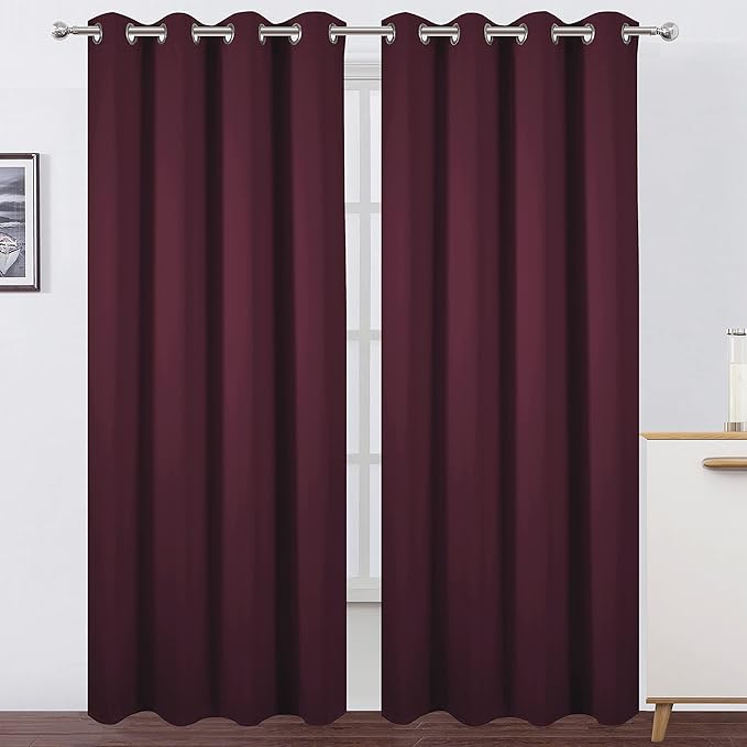 LEMOMO Burgundy Red Thermal Blackout Curtains/52 x 95 Inch/Set of 2 Panels Room Darkening Curtains for Bedroom