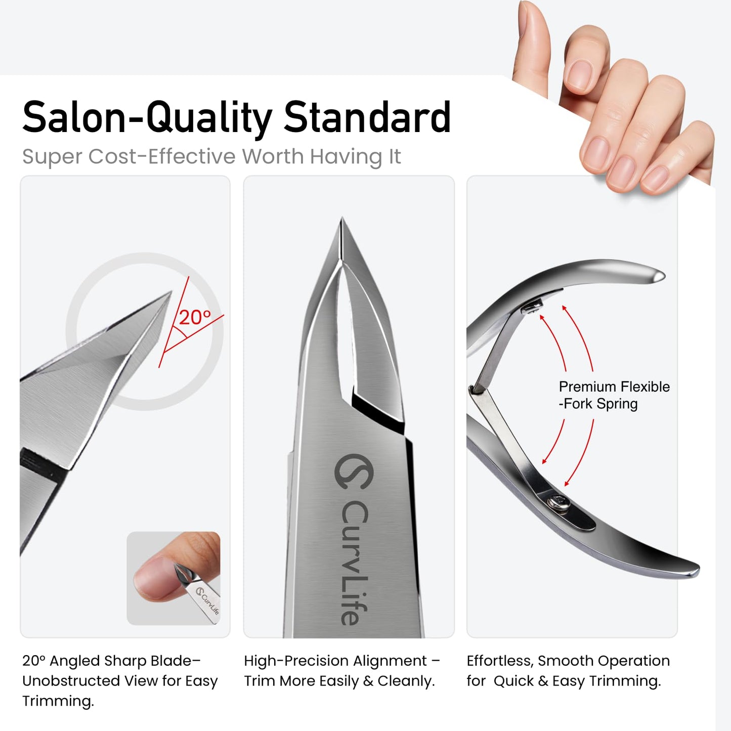 CurvLife Cuticle Nipper – 3mm Ultra-Thin Blade, Double-Spring Design, Ultra Sharp & Durable Cuticle Trimmer, Stainless Steel Nail Nipper with Ergonomic Grip Handle for Salon & Home