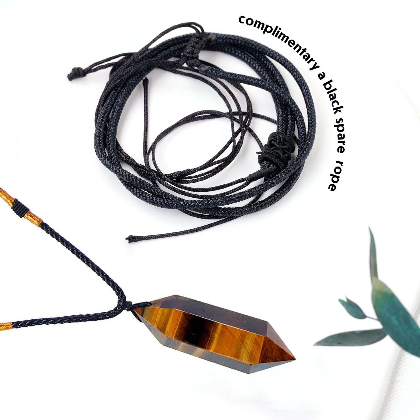 Runyangshi Tiger's Eye Healing Crystal Pendants, Double Pointed Natural Crystal Quartz Necklace 6 Faceted Chakra Crystal Wand Stone
