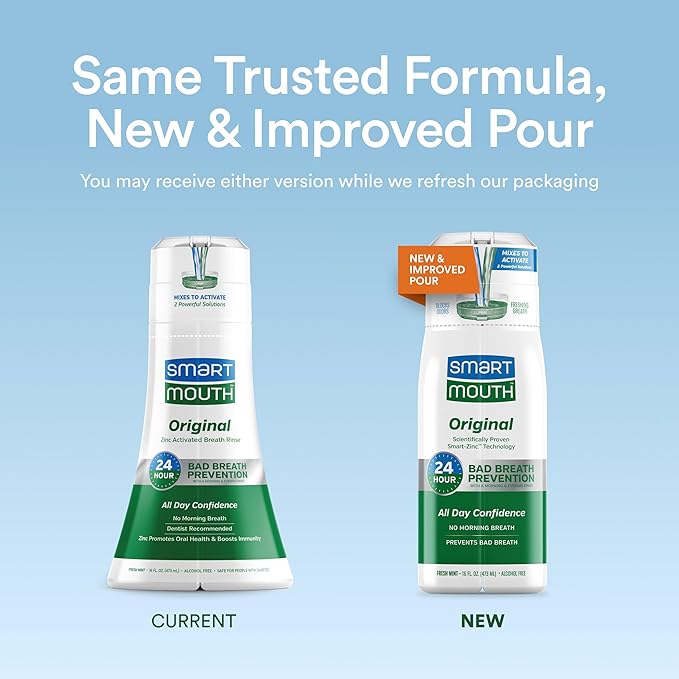 SmartMouth DDS Activated Clinical Mouthwash & Original Activated Mouthwash - Adult Mouthwash for Fresh Breath - Clean Mint Flavor (Clinical) & Fresh Mint Flavor (Original), 16 fl oz Each