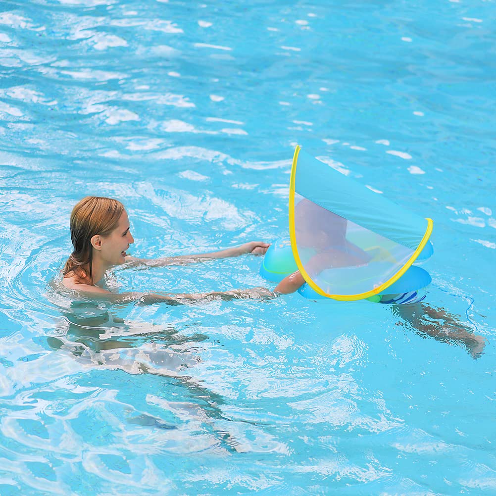 Free Swimming Baby Inflatable Baby Float with Sun Canopy Size Improved Infant Pool Floaties Swimming Pool Toys for The Age of 3-36 Months (Blue, X-Large)