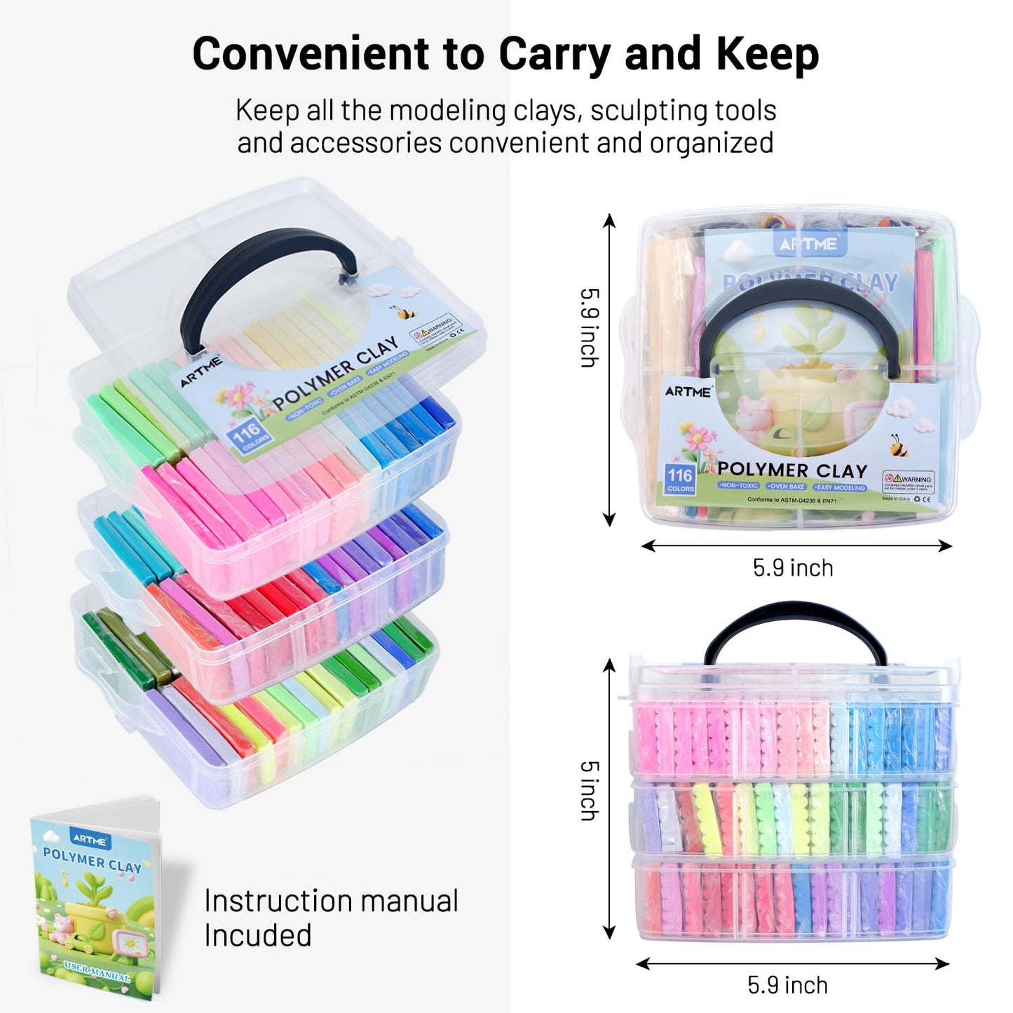 Artme Polymer Clay, 116 Colors Oven Bake Modeling Clay Starter Kits for Kids, Creative Polymer Clay Kit with Sculpting Tools and Jewelry Accessories, Non-Toxic, Ideal DIY Gifts for Adults and Teens
