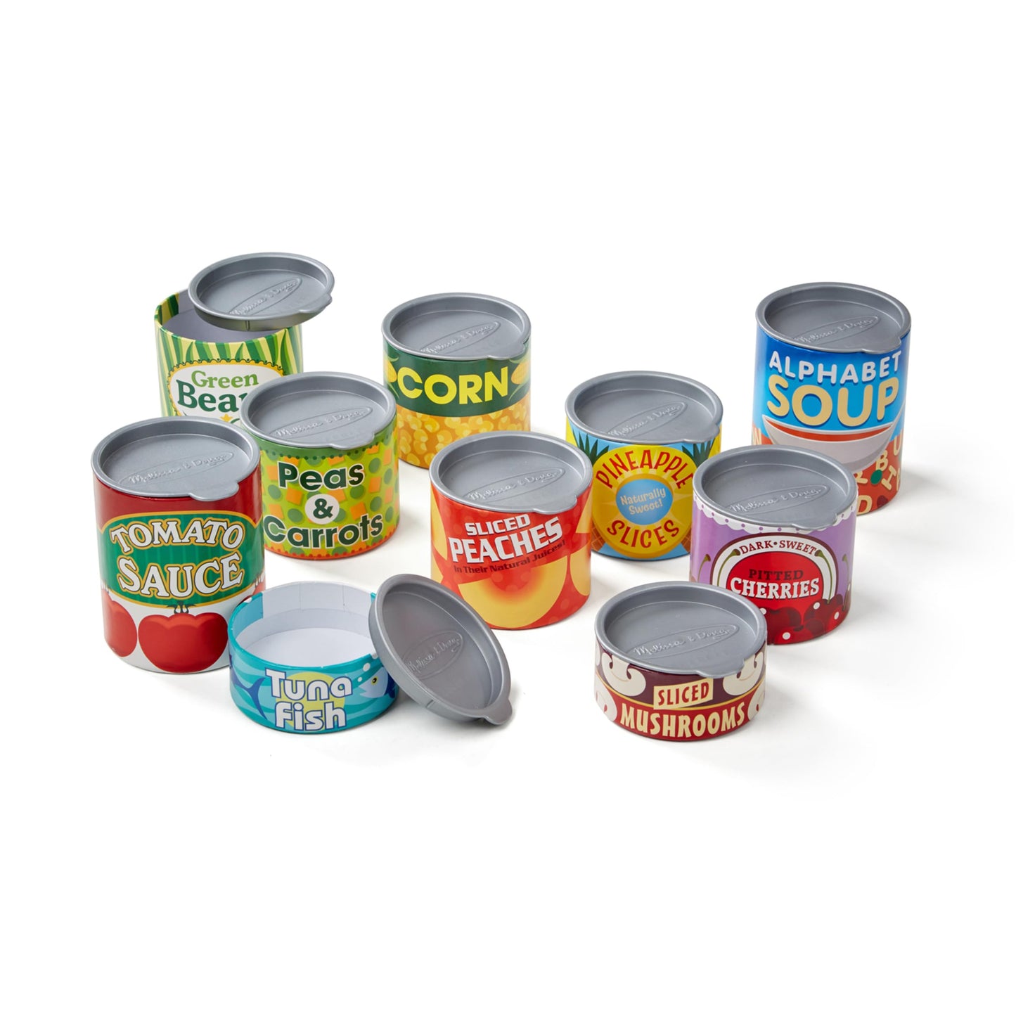 Melissa & Doug Let's Play House, 10 Grocery Cans with Removable Lids, Toy Food & Play Kitchen Accessories, Preschool Learning Toys for Girls & Boys 3+