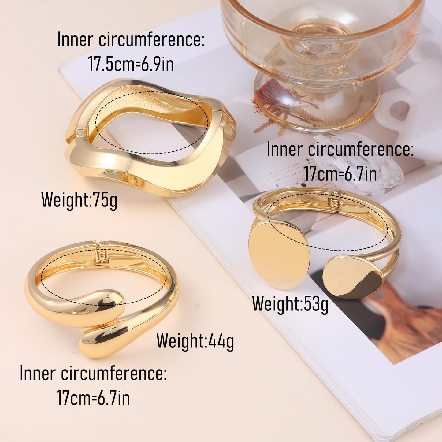 CASDAN Chunky Gold Bangle Bracelets for Women Dainty Twist Hinged Cuff Stackable Bangles Set Trendy Statement Bracelet Stack Fashion Jewelry Gifts