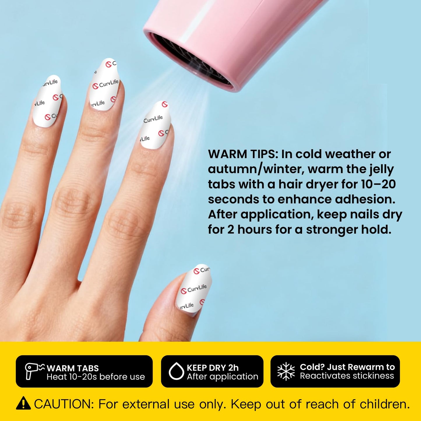 Curvlife CareHold Pro Nail Adhesive Tabs for Press On Nails – 10 Sheets, 15 Sizes Extra Wide 0.3mm Ultra Thin Double Sided Sticky Tabs, Clear Nail Stick Ons for Daily Wear and Gentle Removal