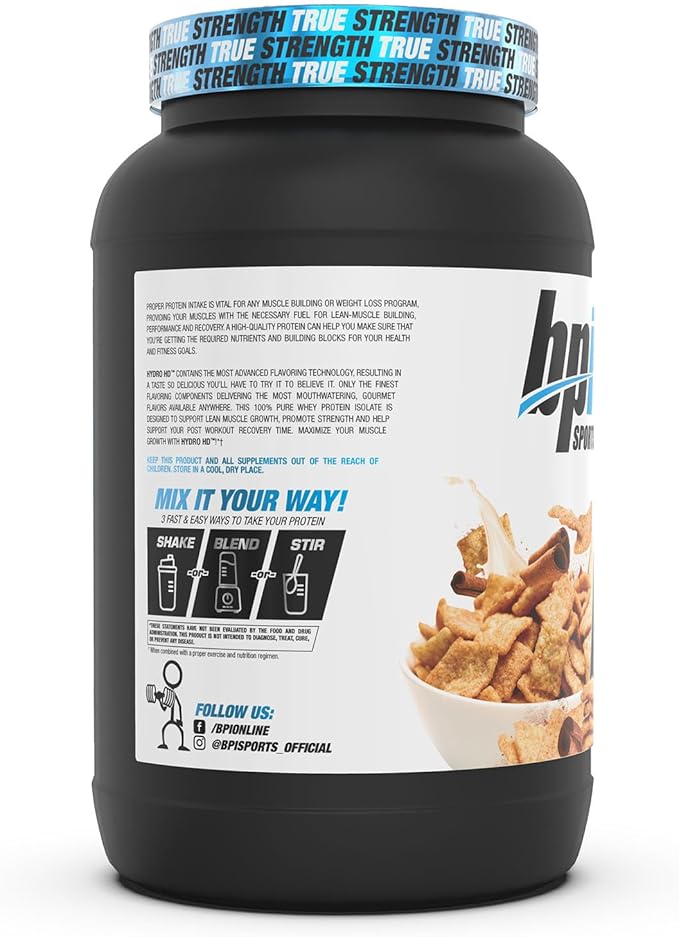 BPI Sports Hydro HD - 100% Hydrolyzed Whey Protein Powder - Muscle Growth, Recovery, 25g of Protein, Low Carb, Low Sugar, Fast Absorbing (23 Servings, Cinnamon Cereal)